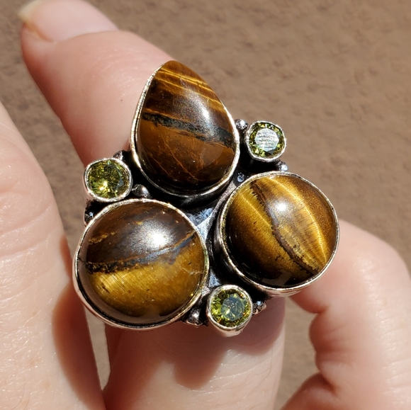 New Tiger Eye and Citrine 925 Silver Ring. - Picture 9 of 11